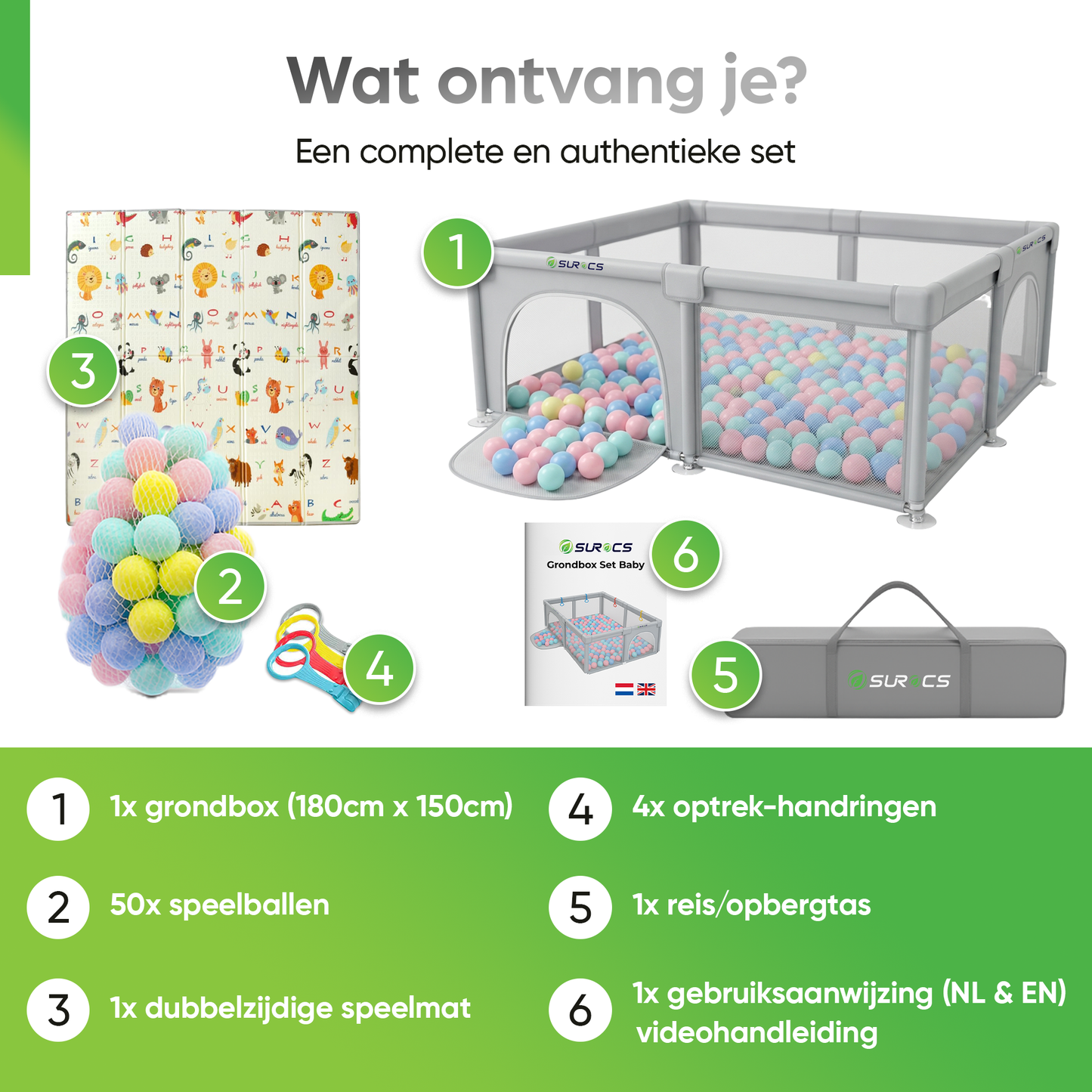 Grondbox - Baby Speelbox met 50 x Speelballen - Kinderbox - Kinderbox - 180x150cm - Grijs