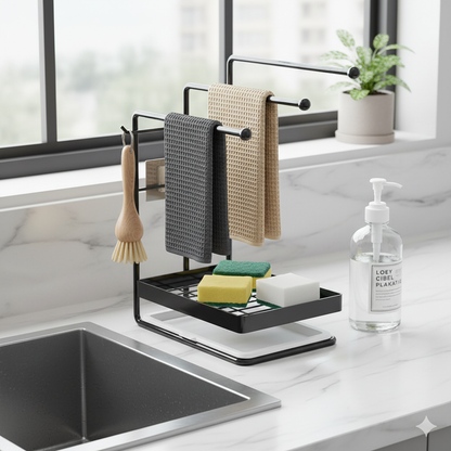 Aanrecht organizer - Vaatdoekhouder - gootsteen organizer - keuken organizers - Afdruiprek - Keuken - Zwart