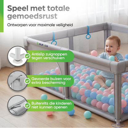 Grondbox - Baby Speelbox met 50 x Speelballen - Kinderbox - Kinderbox - 180x150cm - Grijs