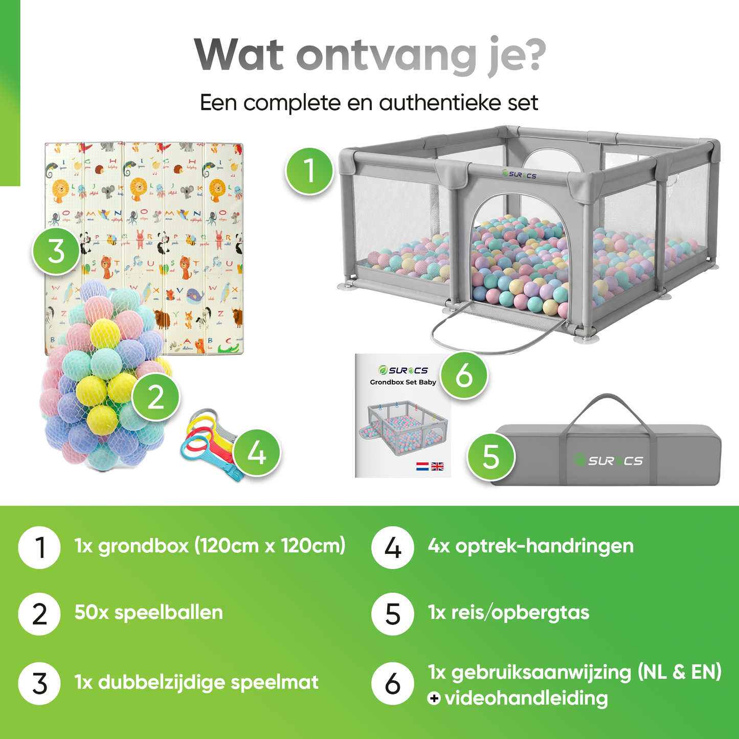 Baby Grondbox 120x120 CM met 40 Speelballen | CE-Gecertificeerd | Surocs