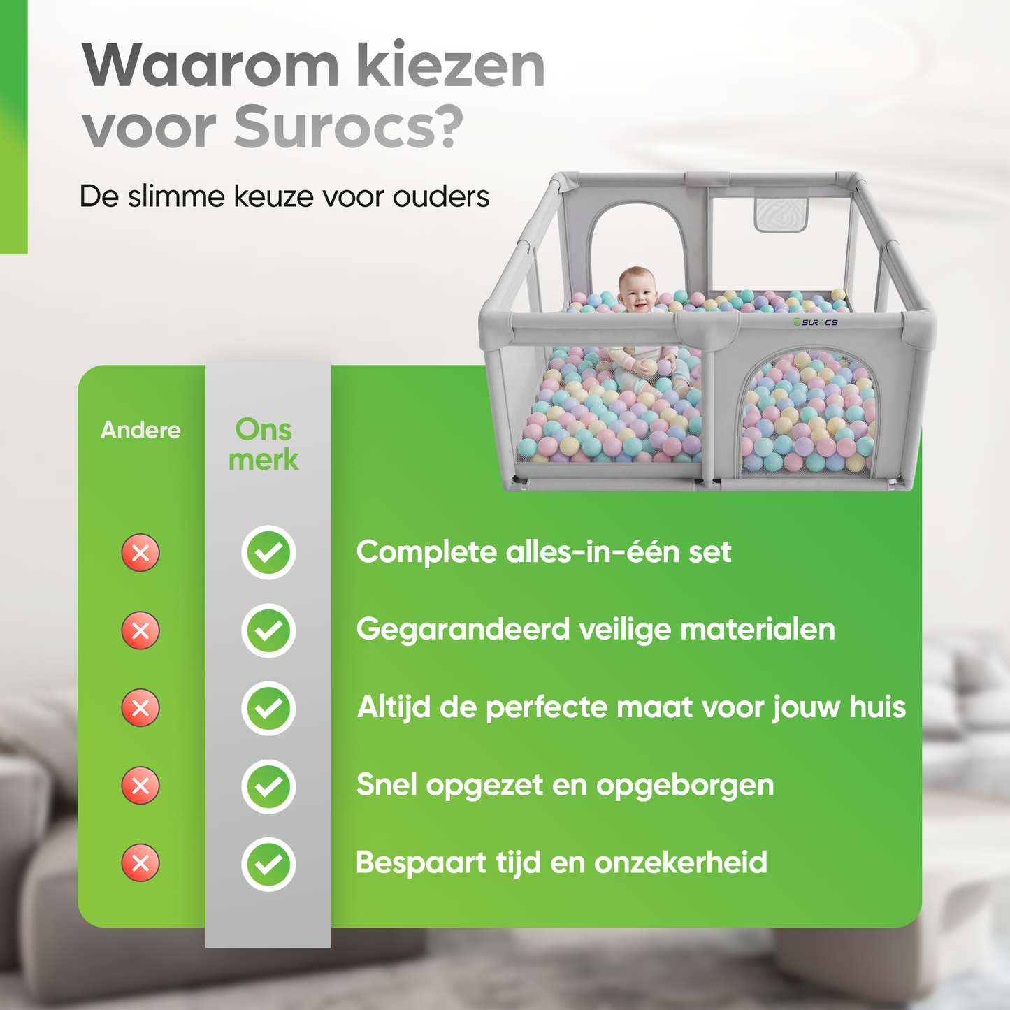 Grondbox - Baby Speelbox met 50 x Speelballen - Kinderbox - Kinderbox - 180x150cm - Grijs