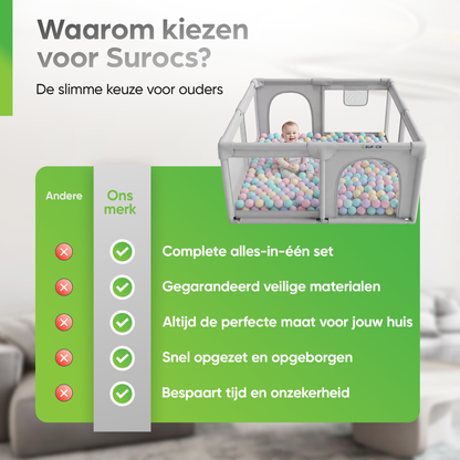 Grondbox - Baby Speelbox met 50 x Speelballen - Kinderbox - Kinderbox - 180x150cm - Grijs