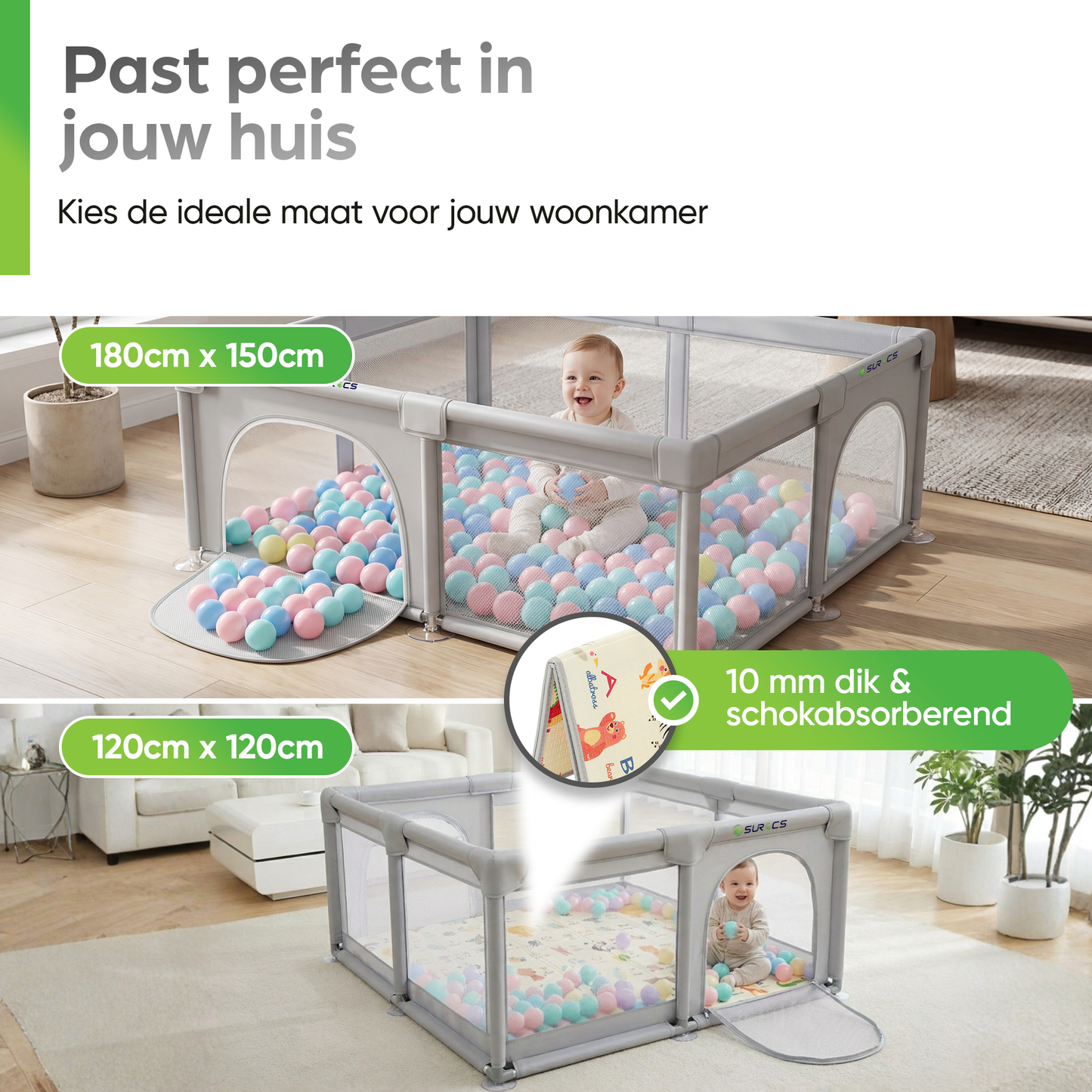 Grondbox - Baby Speelbox met 50 x Speelballen - Kinderbox - Kinderbox - 180x150cm - Grijs