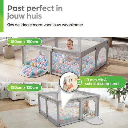Grondbox - Baby Speelbox met 50 x Speelballen - Kinderbox - Kinderbox - 180x150cm - Grijs
