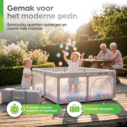 Grondbox - Baby Speelbox met 50 x Speelballen - Kinderbox - Kinderbox - 180x150cm - Grijs