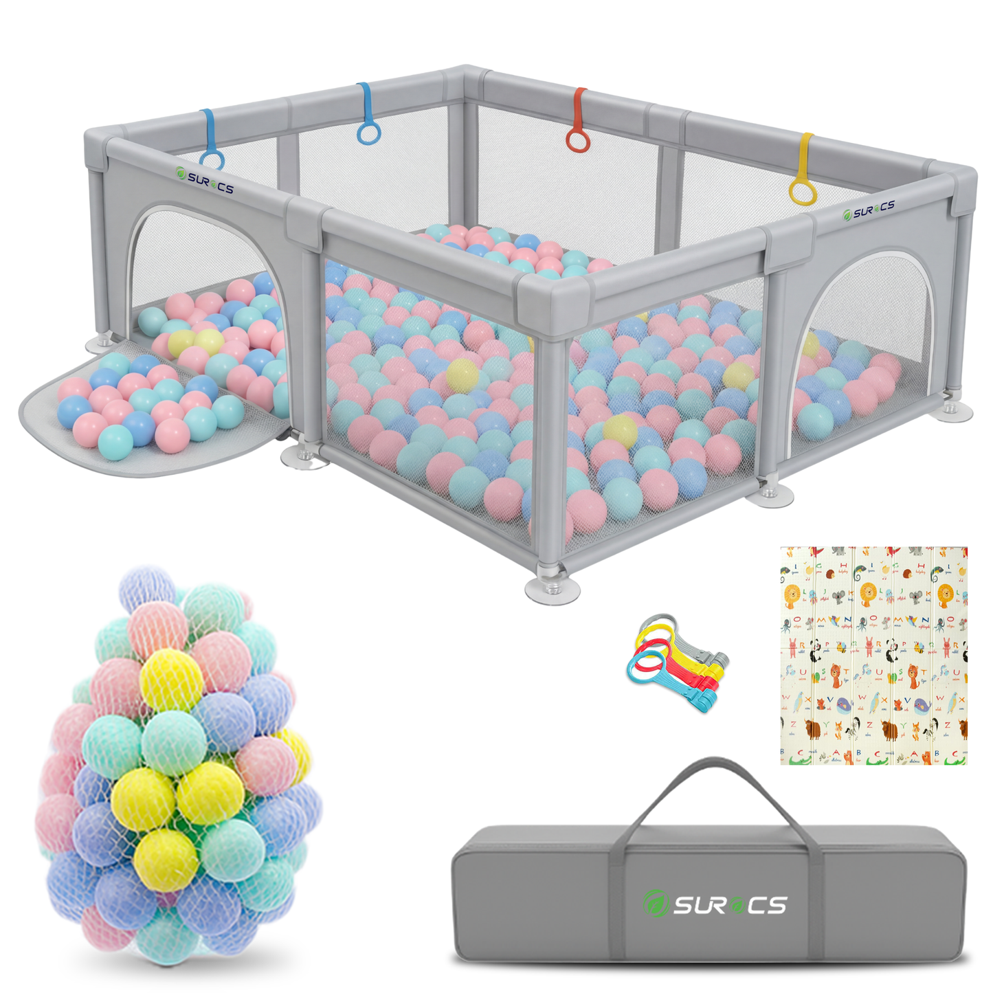 Grondbox - Baby Speelbox met 50 x Speelballen - Kinderbox - Kinderbox - 180x150cm - Grijs