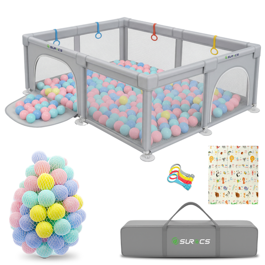 Grondbox - Baby Speelbox met 50 x Speelballen - Kinderbox - Kinderbox - 180x150cm - Grijs
