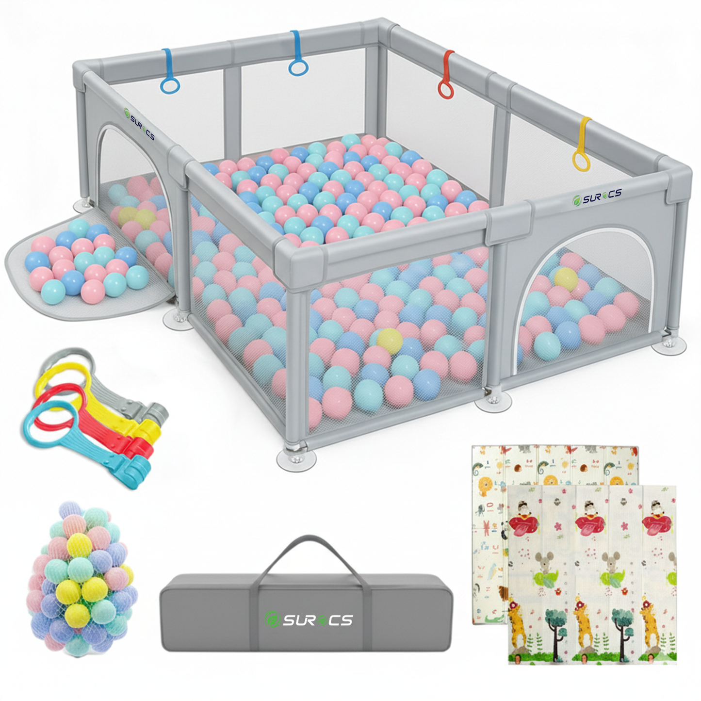 Grondbox - Baby Speelbox met 50 x Speelballen - Kinderbox - Kinderbox - 180x150cm - Grijs