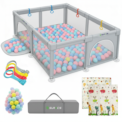 Grondbox - Baby Speelbox met 50 x Speelballen - Kinderbox - Kinderbox - 180x150cm - Grijs