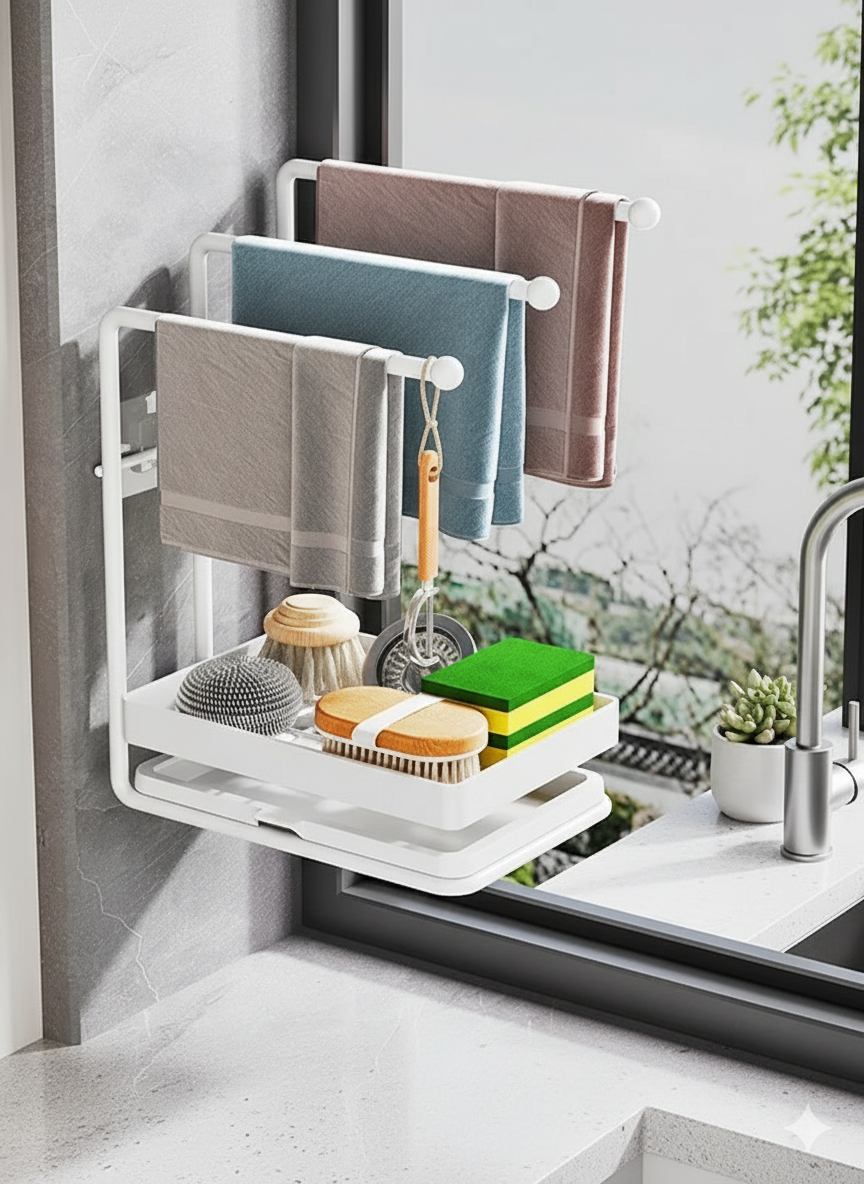 Aanrecht organizer - Vaatdoekhouder - gootsteen organizer - keuken organizers - Afdruiprek - Keuken - Wit